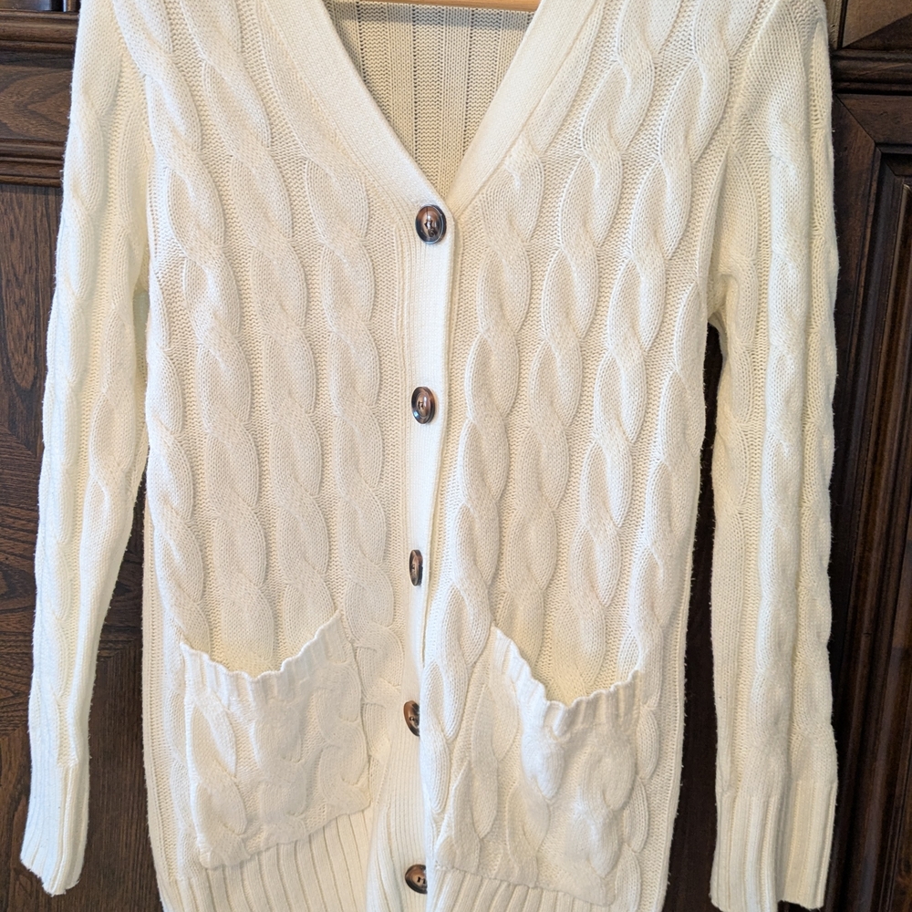 Oversized Cable Knit Cream Cardigan